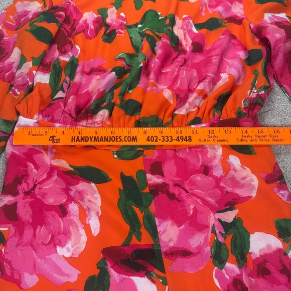 Lulus Orange Pink Floral Print Long Sleeve V Back Romper Jumpsuit Women's Large - Picture 3 of 9